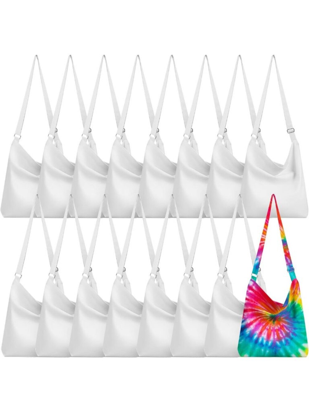 10 Pcs White Cotton Crossbody Bags for Tie Dye, DIY Projects & Party Supplies